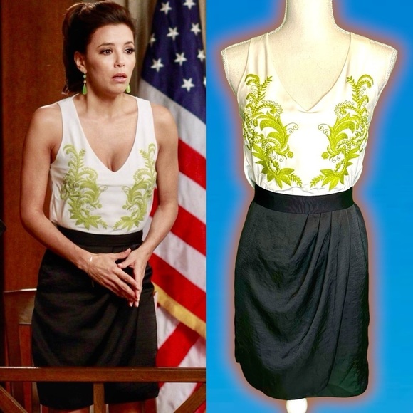 Sachin + Babi Dresses & Skirts - RARE Vintage Sachin + Babi Lime Green Embroidered Black & White Mini Dress Size0